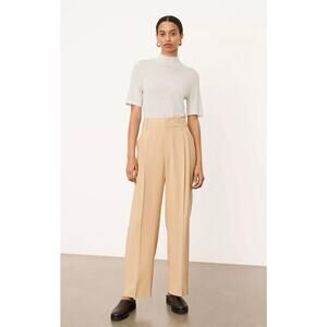 Vince Pleated High Waisted Wide Leg Trousers Khaki Dress Pants Beige 6 Ecovero
